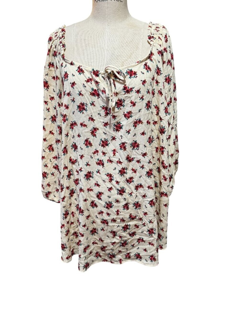 Torrid Floral Peasant Blouse 4X Cottagecore Boho Lace-Up Neck Plus Size